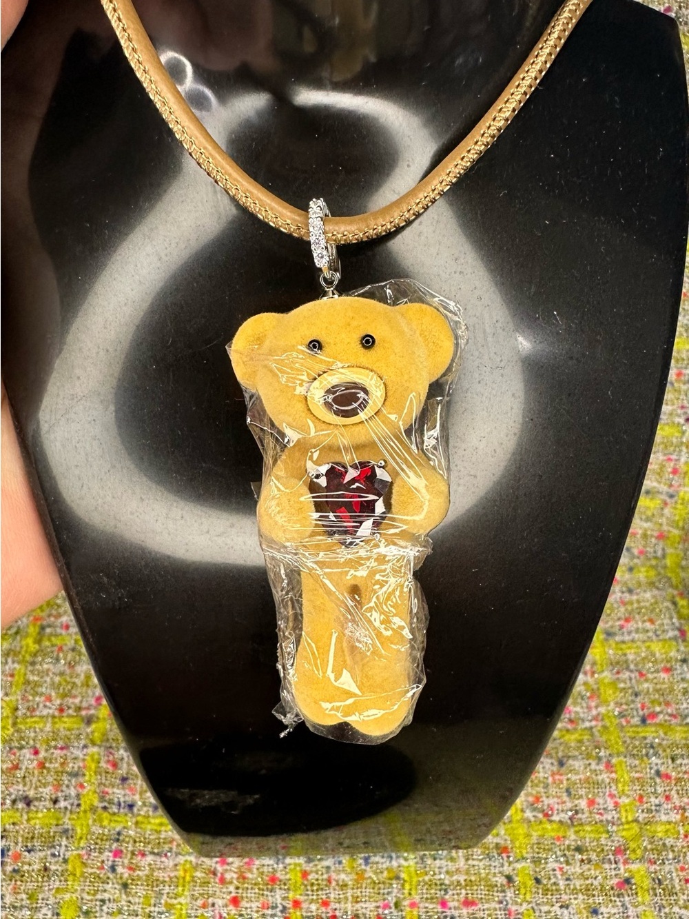 High Quality Gold-Tone Teddy Bear red Diamond long leather sweater chain